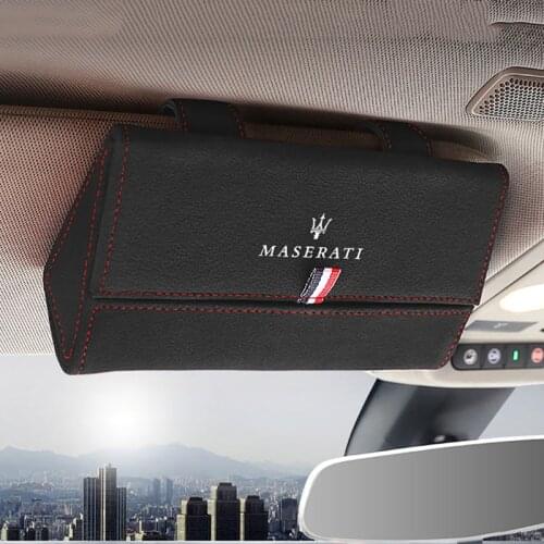 Car Glasses Case For Maserati Granturismo Quattroporte GTS Ghibli Levante Sun Visor Glasses Storage Box Organizer Holder Clip