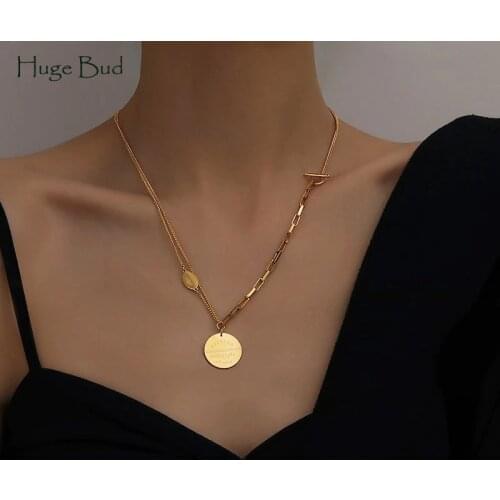 Huge Bud Punk Chain Necklace for Women Girl Stainless Steel Choker Gothic Multilayer Pendant Necklaces Jewelry Party Accessories