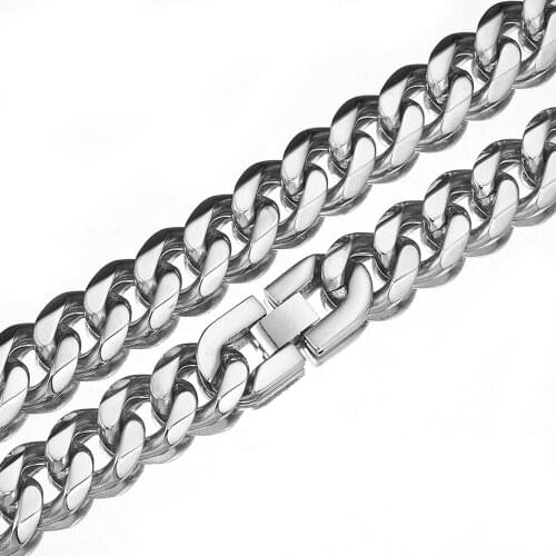 15mm Top Design Fashion Jewelry Stainless Steel Silver Color Curb Cuban Link Chain Mens Womens Bracelet Wristband 7-40" Optional