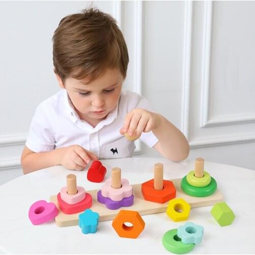 Children Wooden Macaron Column Building Blocks Color Shape Cognition Stack Educational Montessori Puzzle Toy Kids Learning Toys