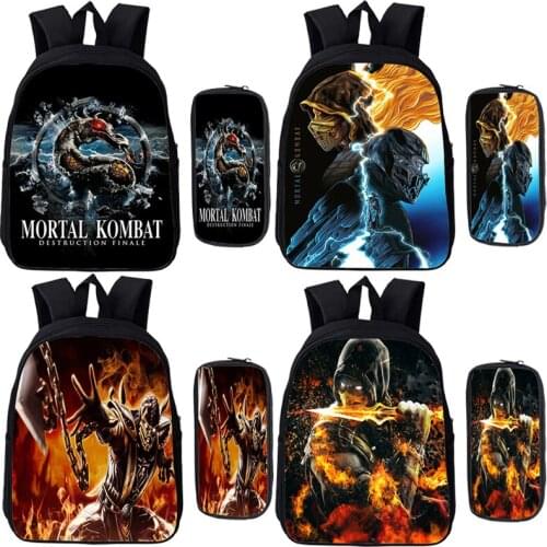 Kids Mortal Kombat Backpack Kindergarten Bags School Bag Children Book Bag Toddler Kindergarten Gift (2pcs Set/Rucksack+Pen Bag)