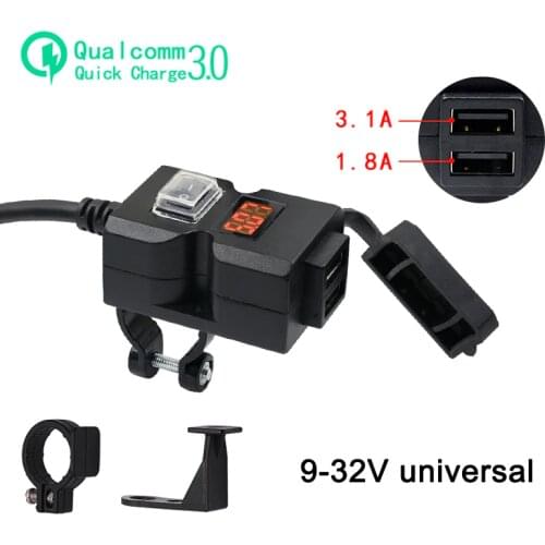 Dual USB QC3.0 Motorcycle Waterproof Quick Change Digital Display Voltmeter Power Supply Adapter Universal Charge Safe Effective