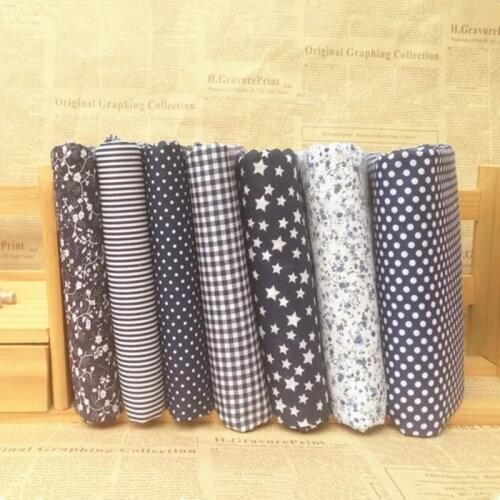 7pcs Blue Fabric Sewing Patchwork Felt Needlework DIY Handmade Floral Printed Cotton Fabric FAB02