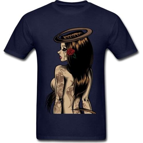 Sexy Woman Angel T-shirt Men T Shirt Tattoo Tshirts Art Design Vintage Sweatshirts Cotton Customized Adult Tops Slim Fit Tees XS