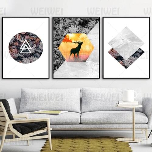 Geometric Graphic Creative Home Decoration Painting Triangle Fern Leaf Hexagon Elk Rhombus Marble Pattern Living Room Canvas