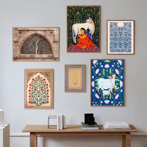 Indian Folk Flower Canvas Painting Abstract Art Prints Indian Vintage Poster Traveler Gift Modern Wall Pictures Home Room Decor