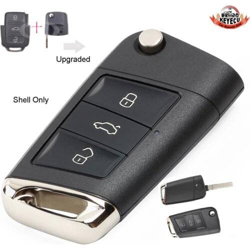 KEYECU Replacement Modified Golf 7 Stylish Flip Remote Car Key Shell Case Fob 3 Button for Volkswagen Seat Skoda