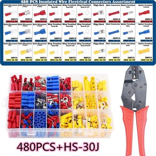 480PCS Insulated Wire Electrical Connectors - Butt, Ring, Spade, Quick Disconnect - Crimp Terminals Connectors Assortment Kit