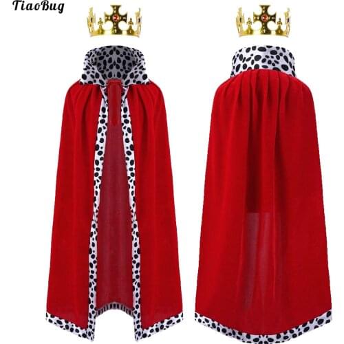 TiaoBug 2Pcs Kids Girls And Boys Hallowee Cosplay Costume Pure Color Leopard Patchwork Straps Self Tie Cloak With Crown Set