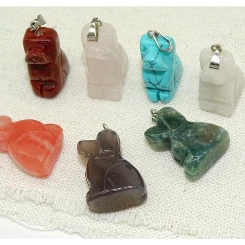 Natural stone dog pendant mixed color stone pendant DIY bracelet necklace carved dog pendant wholesale
