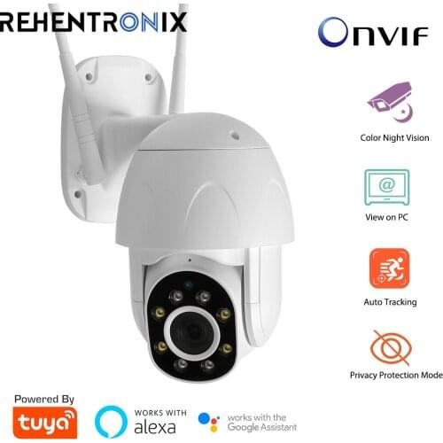 ONVIF IP Camera Tuya WiFi PTZ Dome Camera 1080P Outdoor Waterproof Color Night Vision Security Camera Support Alexa Google Home