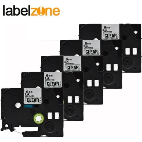 5pcs tze111 black on clear Compatible Brother p-touch printers tze-111 tz111 tz-111 tz tze 111 label tape ribbon for ptouch 6mm