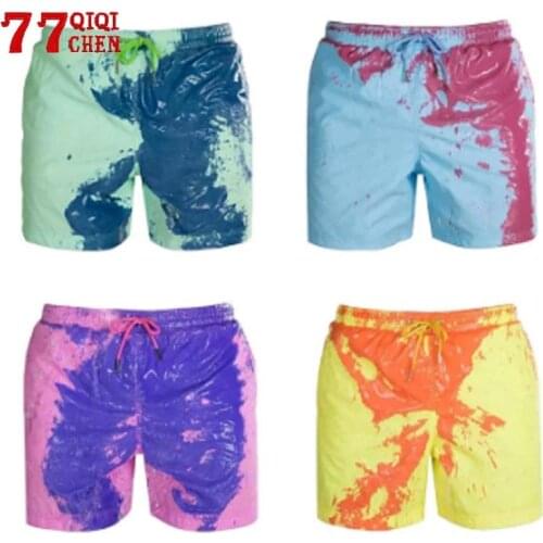 Mens Color-changing Board Shorts Surf Swimwear Beach Quick Dry Swimming Discoloration Trunks Shorts Outdoor Summer Short Pant