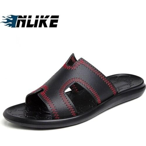 Men Casual Slippers Slides Indoor Outside Footwear Man Summer Shoes Genuine Leather Slides