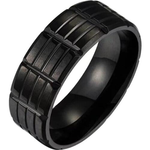 Mens And Womens Black Stainless Steel Ring Double Beveled Edge Titanium Steel Mens Ring Simple 8mm Glossy Ring Beaded
