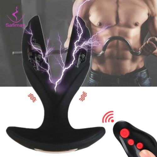 Electric Shock Male Prostate Massager Strap on Anal Plug Vibrator Wireless Remote Dildo Vibrator Opening Butt Plug Anal Dilator