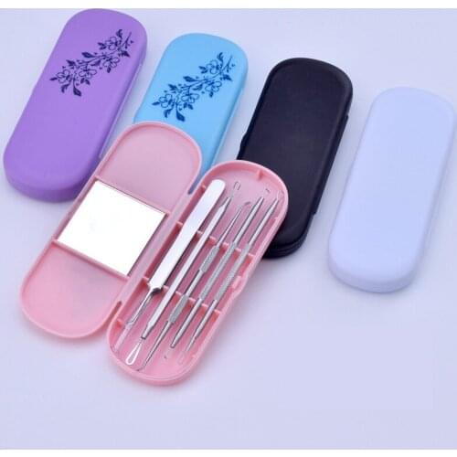 Plastic Box Stainless Steel Splinter Acne Clip Set Pull Blackhead Remover Squeeze Pox Tools Acne Pin Beauty Needle Remove Acne T