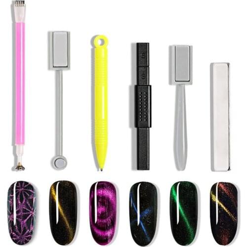 6pcs/set Nail Magnetism Tool Set Double Headed Flower Design Nail Pens Magnet Stick Cats Eye Effect Gel Tools Nail Art Tool