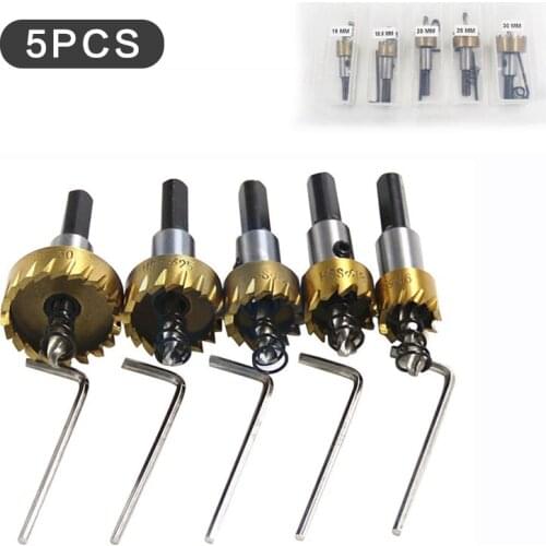 5pcs 16/18.5/20/25/30mm Titanium Carbide Tip HSS Drill Bit Hole Saw Set Stainless Steel Metal Alloy Punch Hole Woodworking Tools