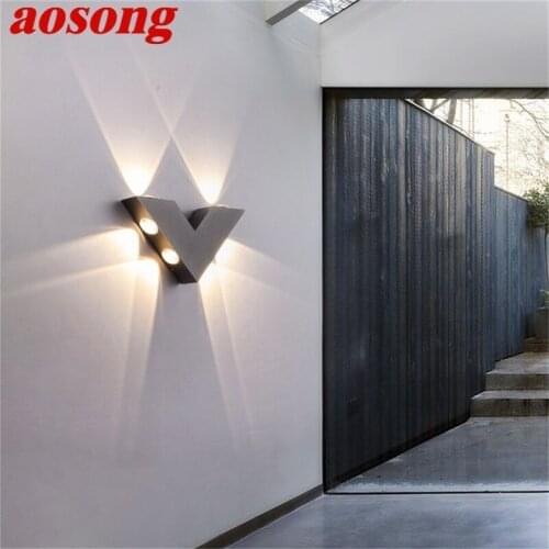 AOSONG Wall Sconce V shape Outdoor Creative Light Waterproof Patio Modern LED Lamp Fixture For Home