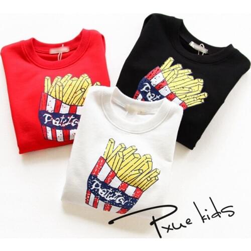New arrive kids fashion Cartoon fries printed hoodies boys girls Spring Autumn thin sweatshirts jogger sportwear 2-7Years