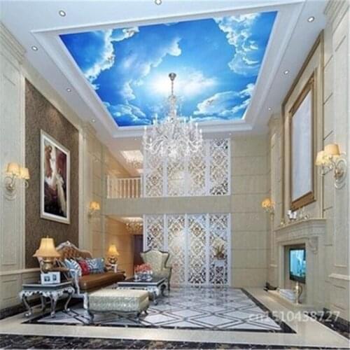 Beibehang photo wallpaper clouds sky blue and white wall paper interior ceiling Top lobby living room conference wallpaper-3d