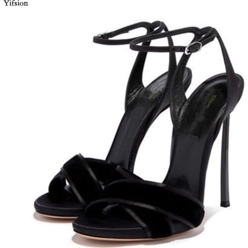 Olomm New Women Gladiator Sandals Sexy Metal High Heels Sandals Nice Open Toe Elegant Black Dress Shoes Ladies US Size 4-10.5