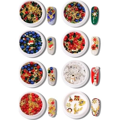 Christmas Nails Decorations 3D Metallic Nail Art Glitter Rhinestones Christmas Santa Reindeer Snowman Nail Supplies 27RC