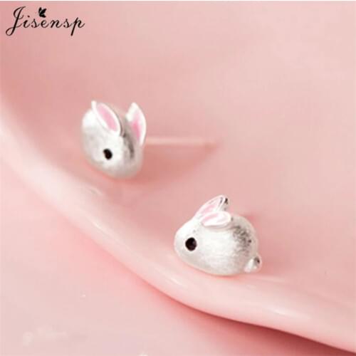 Korean Rabbit Earrings Small Bunny Stud Earrings for Girls Children Piercing Jewelry Silver Color Animal Earing Birthday Gifts