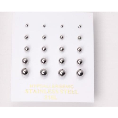 10 Pairs Round Shape Steel Ball Earrings 2/3/4/5/6mm Stainless Steel Gold Silver Color Ear Stud Women/Men Jewelry Accessories