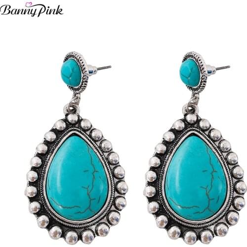 Banny Pink Vintage Turquoises Earrings For Women Bohemia Stone Statement Stud Earrings Indian Chandelier Post Earrings Brincos