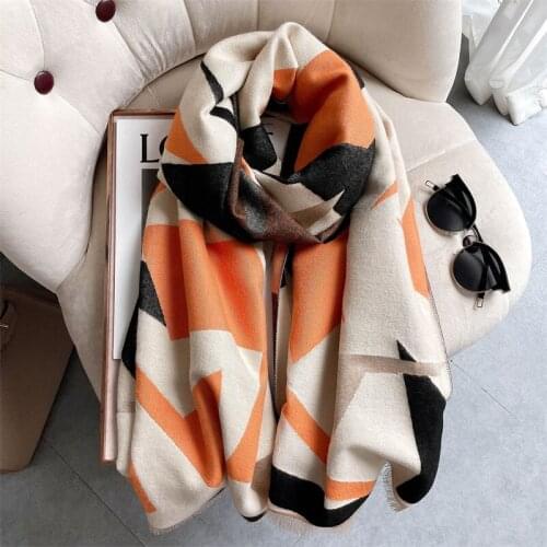 2021 New Winter Scarf Women Shawls Fashion Geometric Print Cashmere Pashmina Wraps Female Thick Warm Blanket Lady Stoles