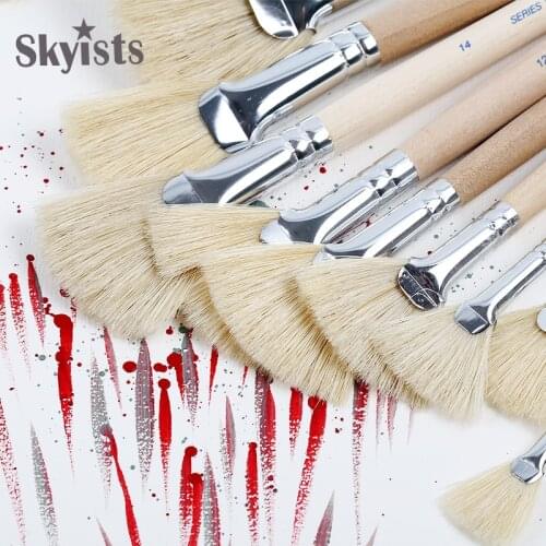 Skyists 1 Pcs Fan-shaped Bristle Brush Wooden Handle Strong Flexible Smooth For Acrylic Oil Painting Brush Artist Art Supplies