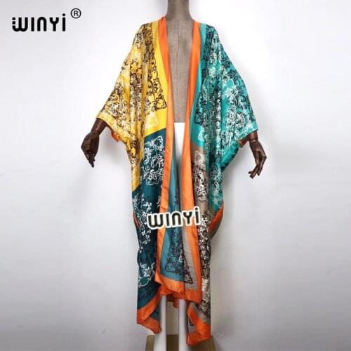 Middle East 2021 Summer Popular Traditional Kimono For Women Free Size European Printed Silk African Women Caftan winyi