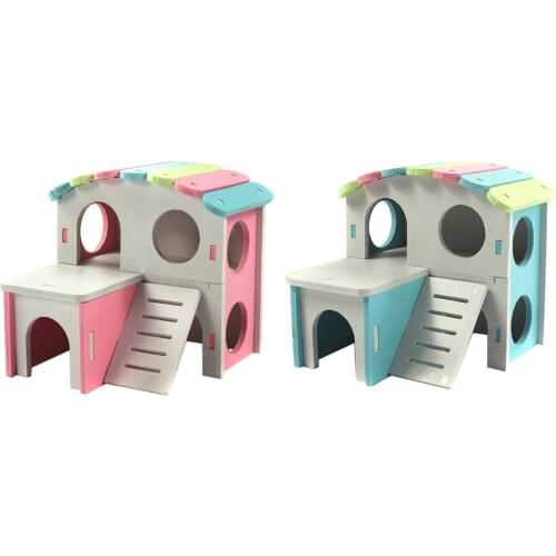 Small Pet Guinea Pig Hamster House Wooden Cabin Climb Play House Cage Toy