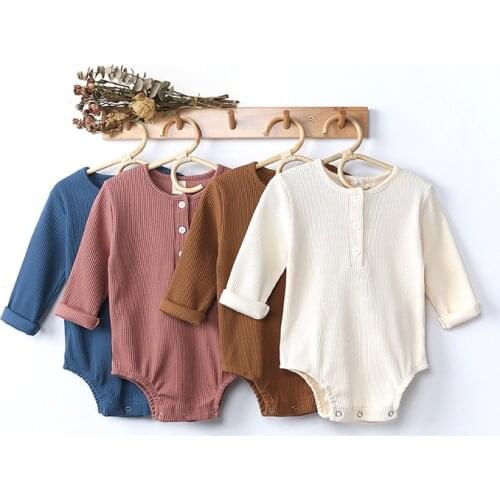 Spring and summer baby solid color rowan hang strip long-sleeved romper baby one-piece romper