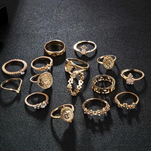 Vintage Gold Color Finger Midi Knuckle Ring 15 Pcs/set Jewelry Punk Rings Set