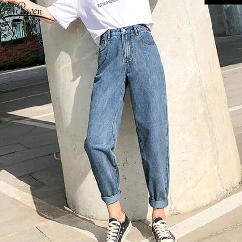 High Waist Jeans Woman Streetwear Plus Size Boyfriend Jeans Elastic Waist Cotton Loose Washed Vintage Denim Trouser 2021 10424