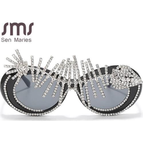 New Diamond Sunglasses Women Vintage Oculos Oversize Punk Sunglasses Crystal Oval Glasses Espejos Luxury Designer Women Eyewear