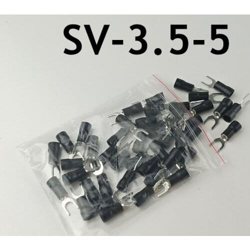 100PCS/Pack SV3.5-5 Black Furcate Terminal Cable Wire Connector Insulated Spade Fork Wiring Crimp Terminal