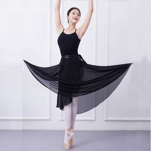 Ballet Skirt Women Adult Long Wrap Chiffon Skirt Lace Up Ballet Tutu Skate Skirt Ballerina Dance Wear