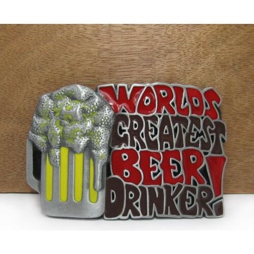 BuckleClub worlds greatest beer drinker cowboy jeans gift belt buckle FP-02462 pewter finish 4cm width loop drop shipping