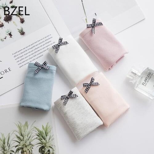 BZEL 2020 Hot Sale Womens Cotton Briefs Morandi Color Womens Underwear Low-rise Leisure Panties With Bow Plus Size Lingerie