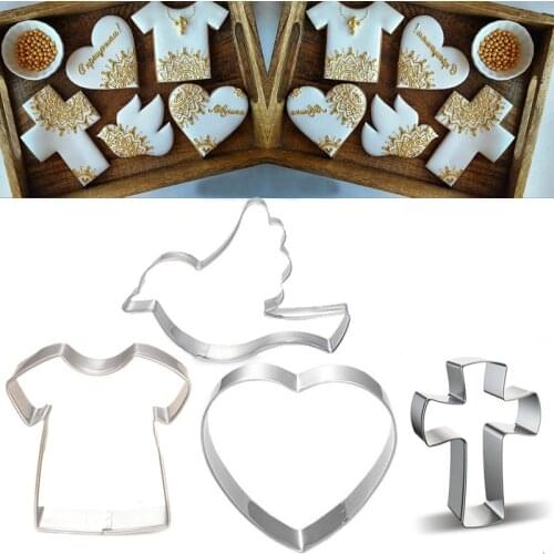 4pcs patisserie reposteria Peace Dove Cross Cookie Cutter Metal Molds Sugar Fondant Cake Decor Tools Biscuit Chocolate Mould DIY