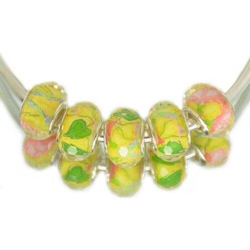 Cut&Faceted Lemon yellow Color DIY Round Plastic Acrylic Bead Charm Big Hole for Pandor Troll European Jewelry Bracelet Necklace