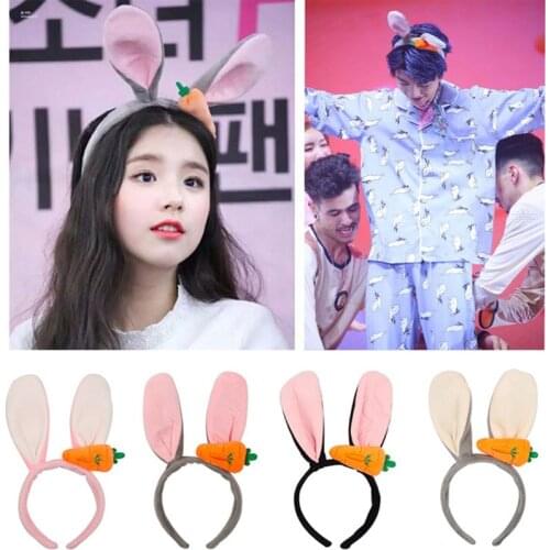 IBOWS Cute Rabbit Style Plush Hairbands for Girls Korean Bunny Ears Hair Band with Carrot Women Hair Hoop Hair Accessories