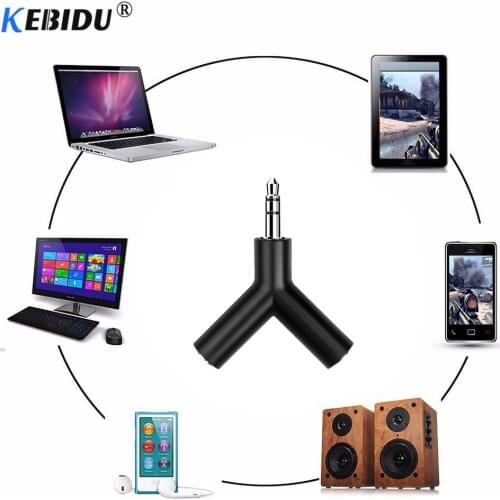 KEBIDU 3.5 mm Stereo Audio Y-Splitter 2 Female to 1 Male Cable Adapter for Mobile phone Earphone PC Laptop Computer