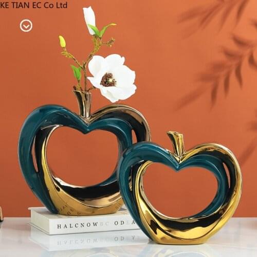 European-style Ceramic Hollow Golden Vase Luxury Green Fruit-shaped Decoration Dining Table Crafts Flower Arrangement Home Decor