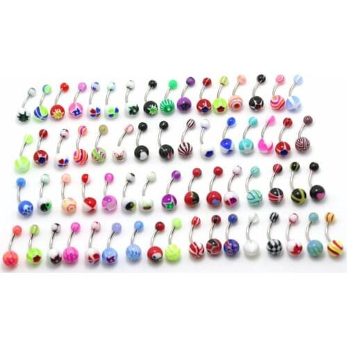Belly rings mix colors 100pcs body piercing jewelry stainless steel 14G acrylic ball navel bar bell button rings wholesale
