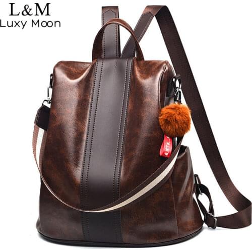 Leather Women Backpack Fashion School Bags For Girls Large Casual Anti-theft Black Travel Multifunction Female Backpacks XA276H